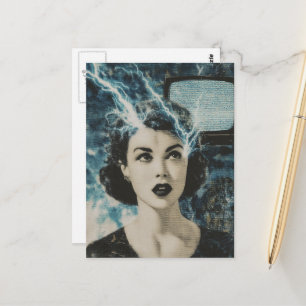 Een elektrische retro-stijl collage van een vrouw briefkaart