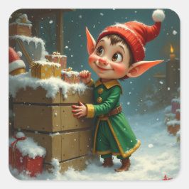 Een elf met rode nagellak vierkante sticker