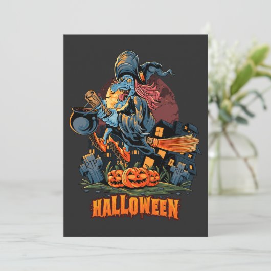 Een enge heks op een kamer kaart (Staand voorkant)