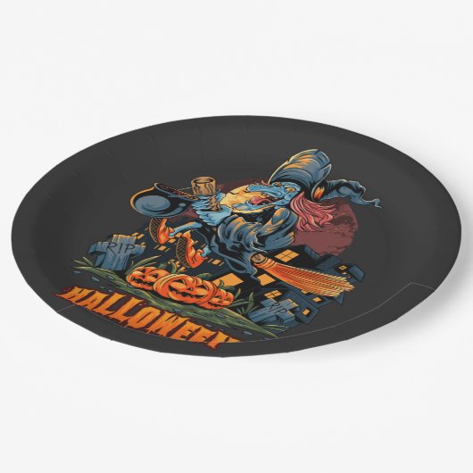 Een enge heks op een kamer papieren bordje (Gekanteld)