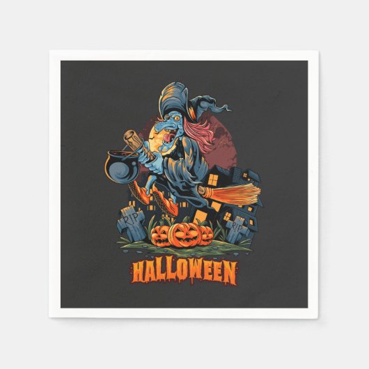 Een enge heks op een kamer servet (Voorkant)