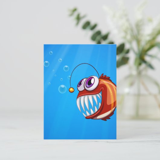 Een enge piranha onder het zee briefkaart (Staand voorkant)