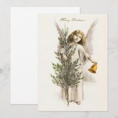 Een engel die een  feestdag met kerstklok houdt feestdagenkaart (Voorkant / Achterkant)