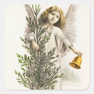 Een engel die een feestdag met kerstklok houdt vierkante sticker