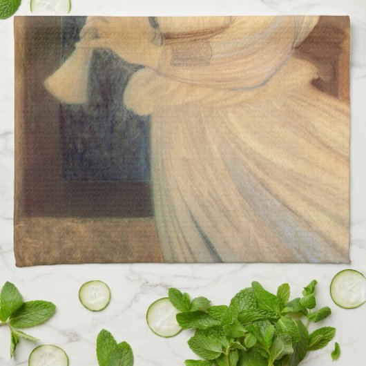 Een engel die een flageolet speelt van Burne Jones Theedoek (Gevouwen)