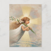 Een engel in de hemel die leugens kerstmis houdt feestdagenkaart (Voorkant)