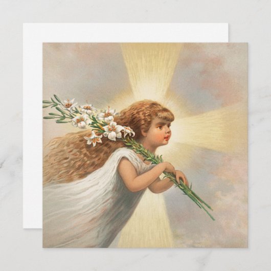 Een engel in de hemel die leugens kerstmis houdt feestdagenkaart (Voorkant / Achterkant)