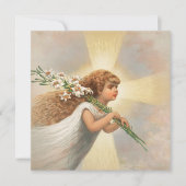 Een engel in de hemel die leugens kerstmis houdt feestdagenkaart (Voorkant)