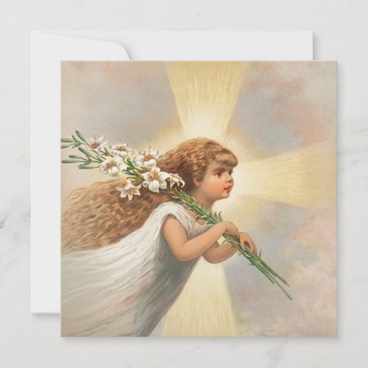 Een engel in de hemel die leugens kerstmis houdt feestdagenkaart (Voorkant)