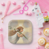 Een engel in de hemel die leugens kerstmis houdt papieren bordje (Feest)