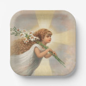 Een engel in de hemel die leugens kerstmis houdt papieren bordje (Voorkant)