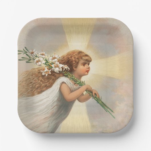 Een engel in de hemel die leugens kerstmis houdt papieren bordje (Voorkant)