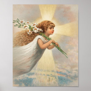 Een engel in de hemel die leugens kerstmis houdt poster