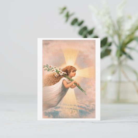 Een engel in de hemel die leugens op haar schouder briefkaart (Staand voorkant)