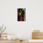 Een engel in het rood met een luit door Leonardo d Poster (Keuken)