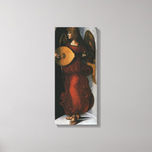 Een engel in het rood met een Lute van Leonardo da Canvas Afdruk