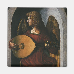 Een engel in het rood met een Lute van Leonardo da Magneet