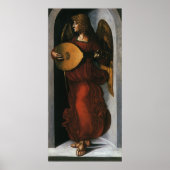 Een engel in het rood met een Lute van Leonardo da Poster (Voorkant)