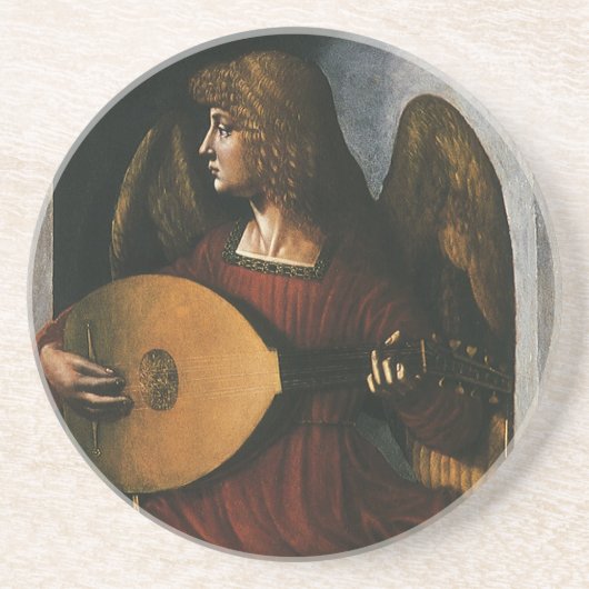 Een engel in het rood met een Lute van Leonardo da Zandsteen Onderzetter (Voorkant)