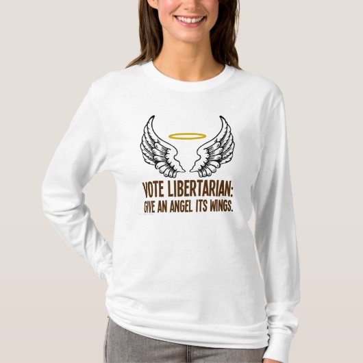 Een engel krijgt zijn vleugels als een libertarian t-shirt (Voorkant)