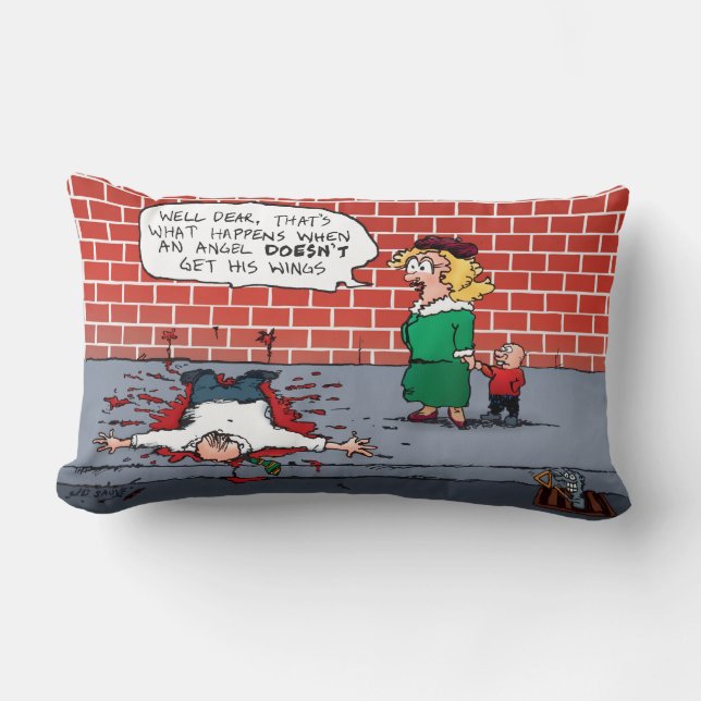 Een engel krijgt zijn Wings-kerstmis niet. Kussen (Voorkant)