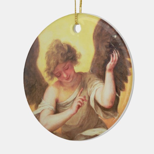 Een engel met een glazen erlenmeyer keramisch ornament (Links)