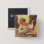 Een engel met een glazen erlenmeyer vierkante button 5,1 cm (Voorkant /achterkant)