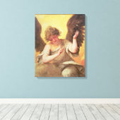 Een engel met een glazen fles canvas afdruk (Insitu (Houten vloer))