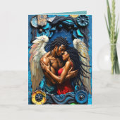 Een engel omhelst een zwarte engel notitiekaartje (Voorkant)