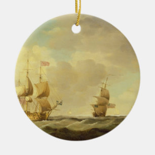 Een Engels vlaggenschip onder Easy Sail in een gem Keramisch Ornament
