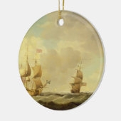 Een Engels vlaggenschip onder Easy Sail in een gem Keramisch Ornament (Links)