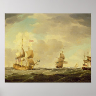 Een Engels vlaggenschip onder Easy Sail in een gem Poster