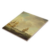 Een Engels vlaggenschip onder Easy Sail in een gem Tegeltje (Zijkant)