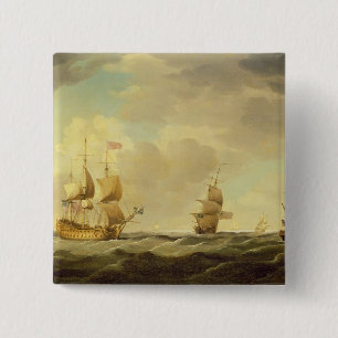 Een Engels vlaggenschip onder Easy Sail in een gem Vierkante Button 5,1 Cm