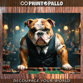 Een Engelse bulldog spelen als croupier in een cas Tissuepapier