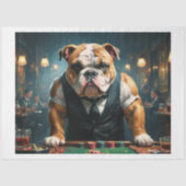 Een Engelse bulldog spelen als croupier in een cas Tissuepapier (Voorkant)