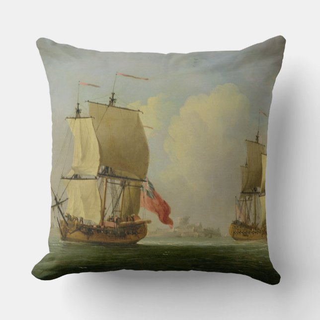 Een Engelse Sloop en een Frigate in a Light Breeze Kussen (Voorkant)