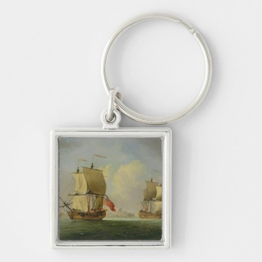 Een Engelse Sloop en een Frigate in a Light Breeze Sleutelhanger (Voorkant)