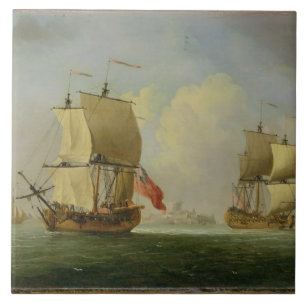 Een Engelse Sloop en een Frigate in a Light Breeze Tegeltje