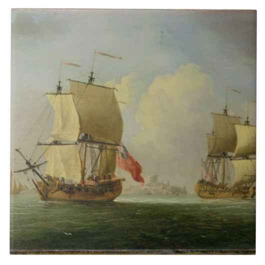 Een Engelse Sloop en een Frigate in a Light Breeze Tegeltje (Voorkant)