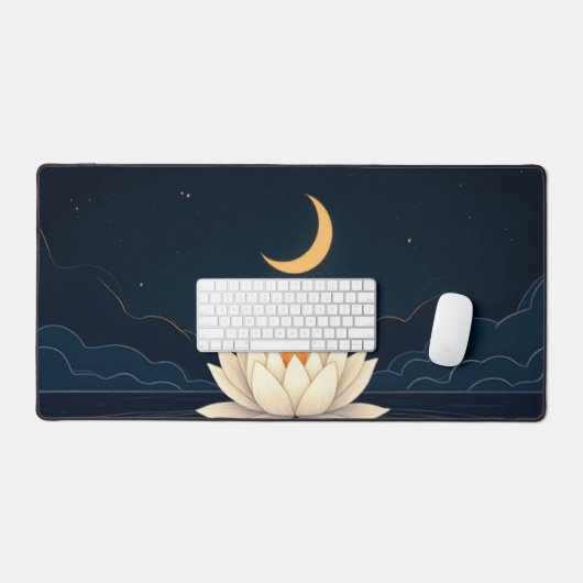 Een enkele lotusbloem drijvend op een donkere vijv bureaumat (Keyboard & Muis)