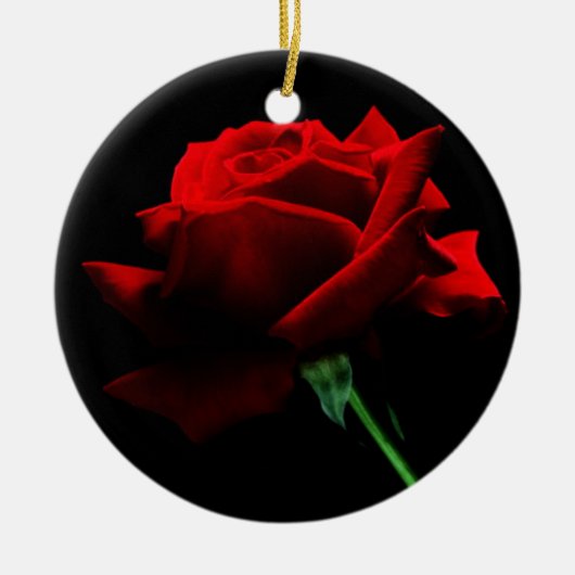 Een enkele rode rozenversiering keramisch ornament (Voorkant)