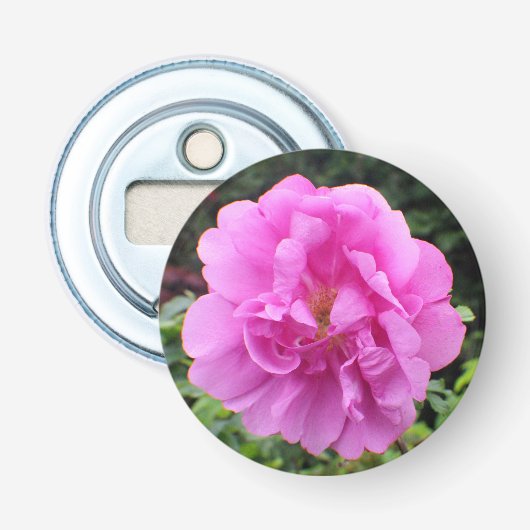 Een Enkele Roze Bloem Button Flesopener (Voorkant)