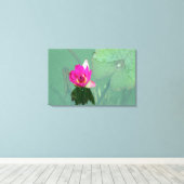 Een enkele roze waterlelie in een vijver canvas afdruk (Insitu (Houten vloer))