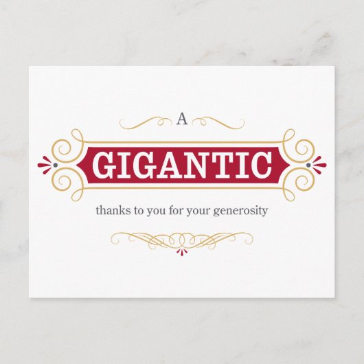 Een enorm bedankje voor uw vrijgevigheid briefkaart (Voorkant)