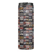 Een enorm collectie audiocassettes. Retro musical Thermosbeker (Achterkant)