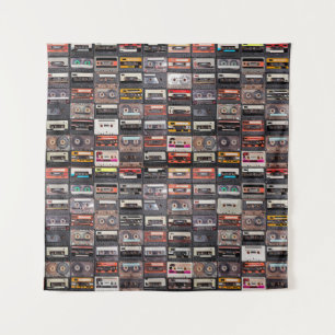 Een enorm collectie audiocassettes. Retro musical Wandkleed