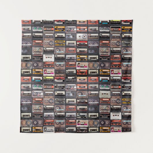 Een enorm collectie audiocassettes. Retro musical Wandkleed (Voorkant)
