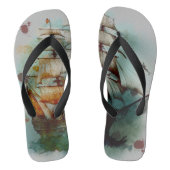 Een enorm waterverf piratenschip vaart op het zee teenslippers (Voetbed)