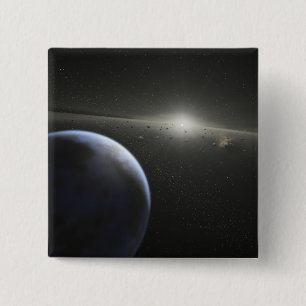 Een enorme asteroïdgordel in een baan rond een st vierkante button 5,1 cm